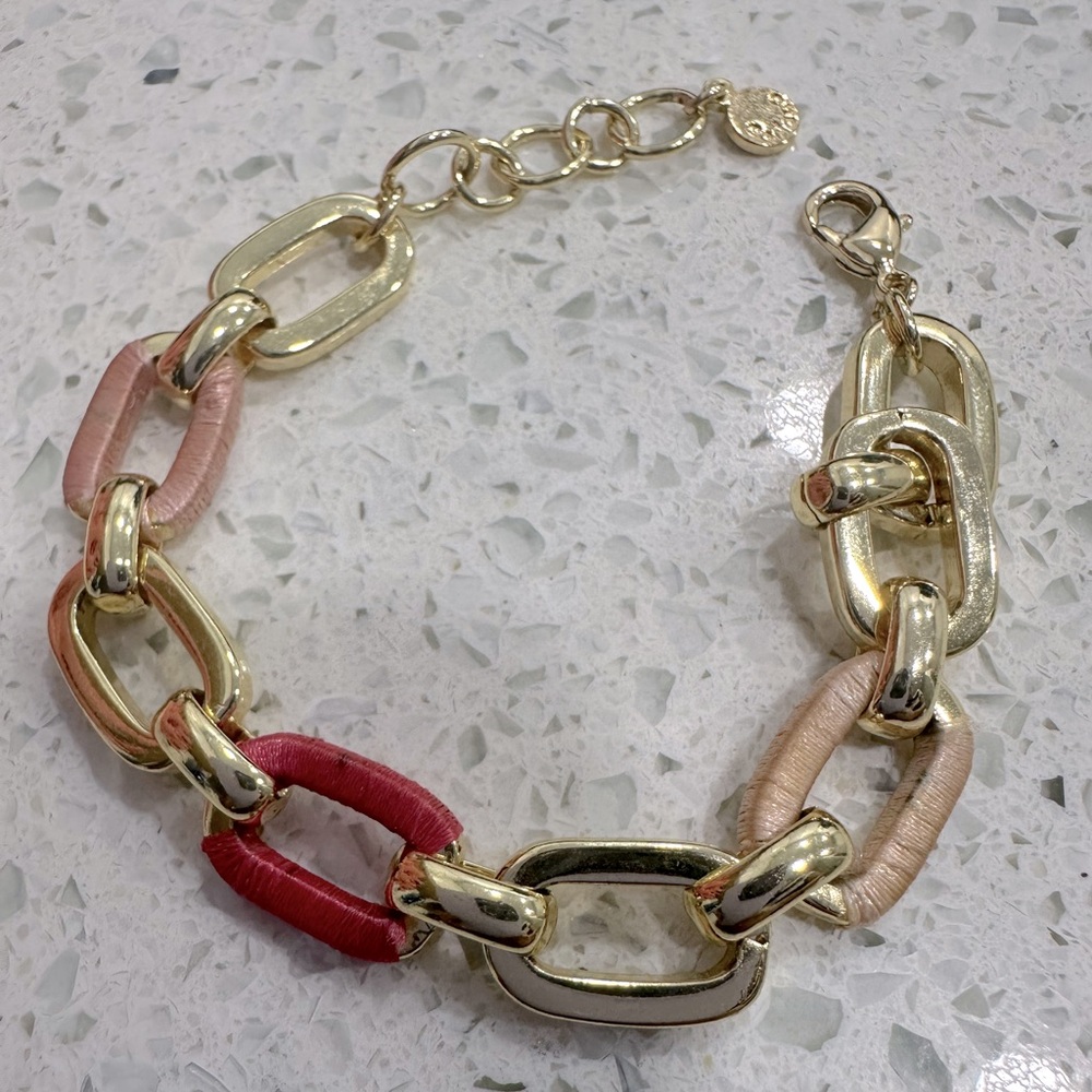 GORJANA Gold Chain Link Bracelet with Pink accents